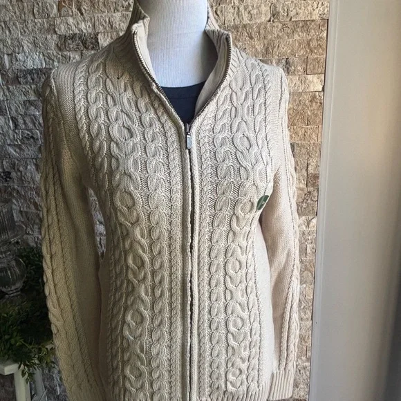 L.L. Bean Cream Cardigan with Cable Knit Design - Picture 10 of 12